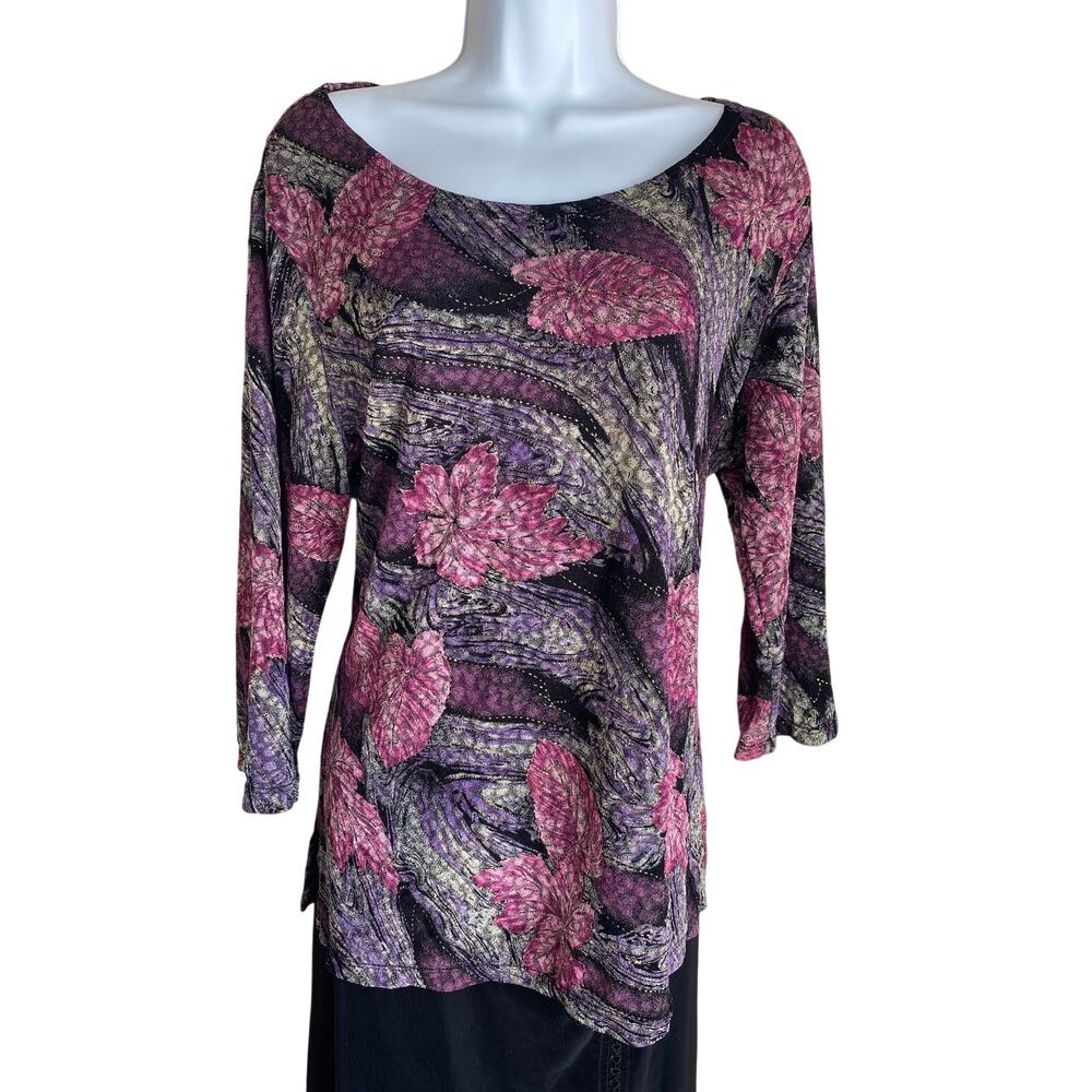 Notations Women Plus Size 1X Stretchy Boho Floral Whimsy Goth Romantic Blouse
